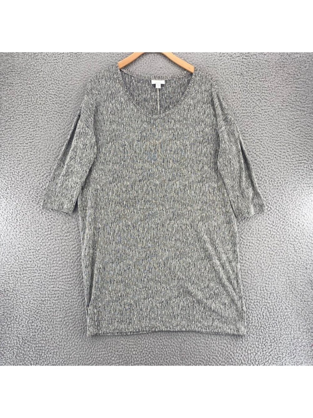 J Jill Top Women Small Petite Pure Gray Knit Linen Cotton Blend 3/4 Sleeve Tunic